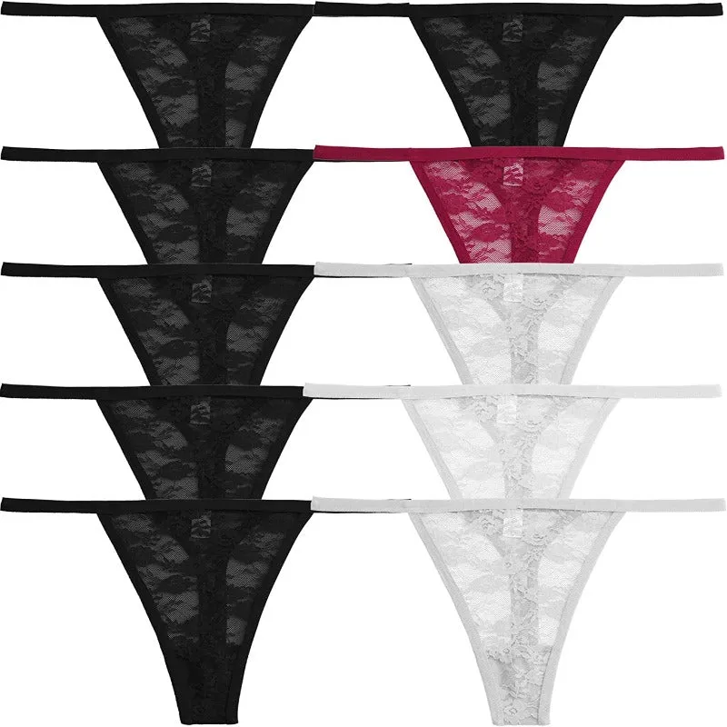 10 G-String Thongs for Women - Sexy Lace Low Rise Underwear