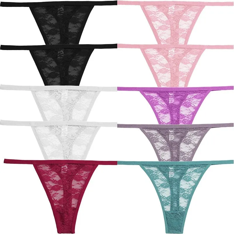 10 G-String Thongs for Women - Sexy Lace Low Rise Underwear