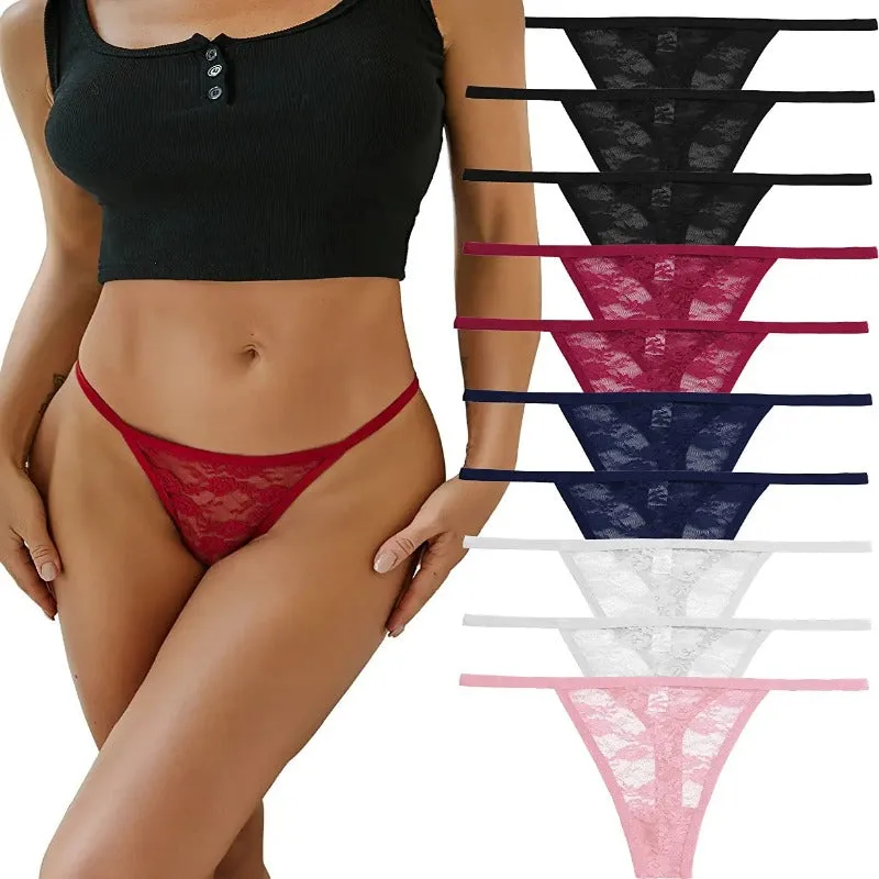 10 G-String Thongs for Women - Sexy Lace Low Rise Underwear