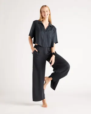 100% Washable Silk Button Up & Pants Pajama Set
