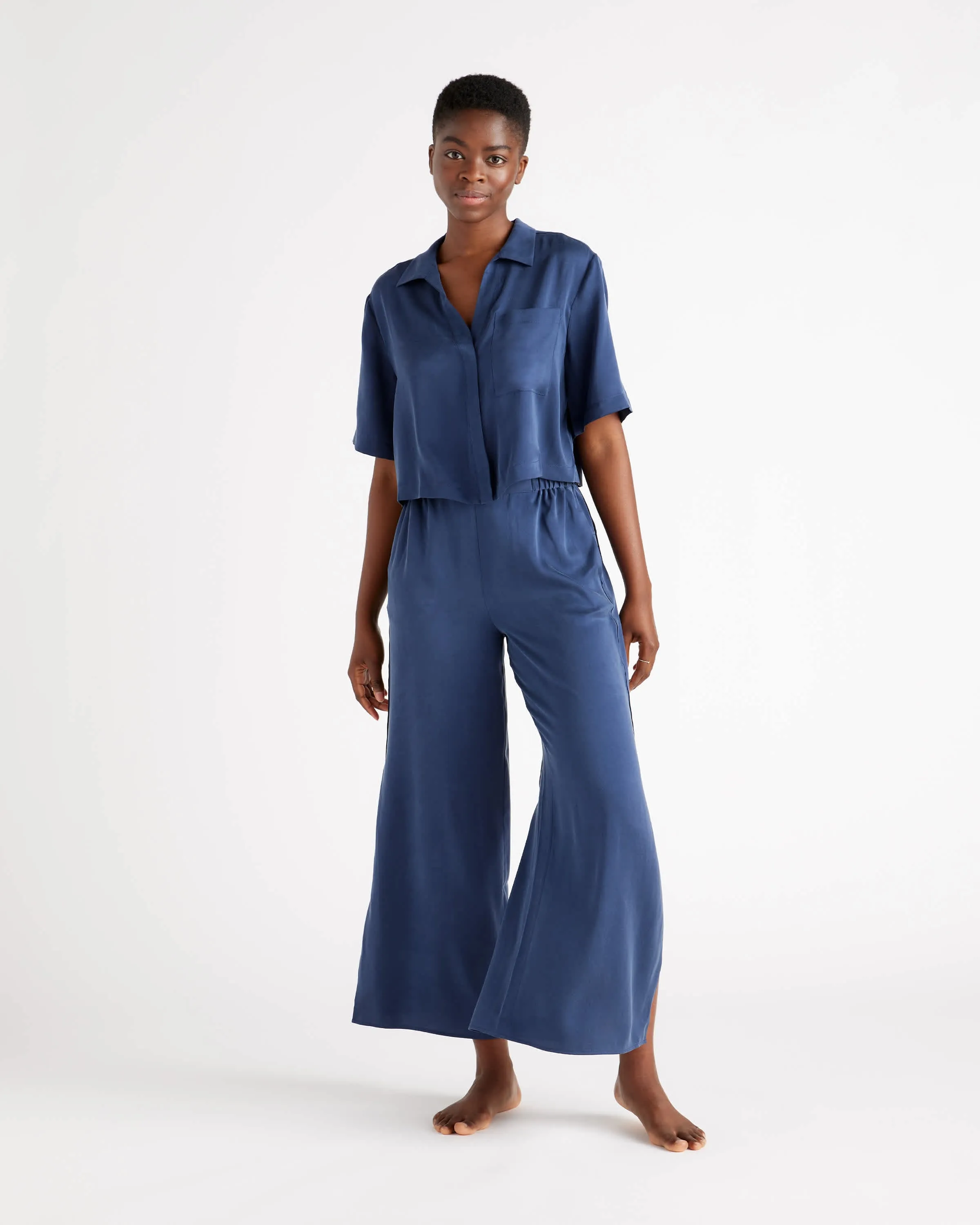 100% Washable Silk Button Up & Pants Pajama Set