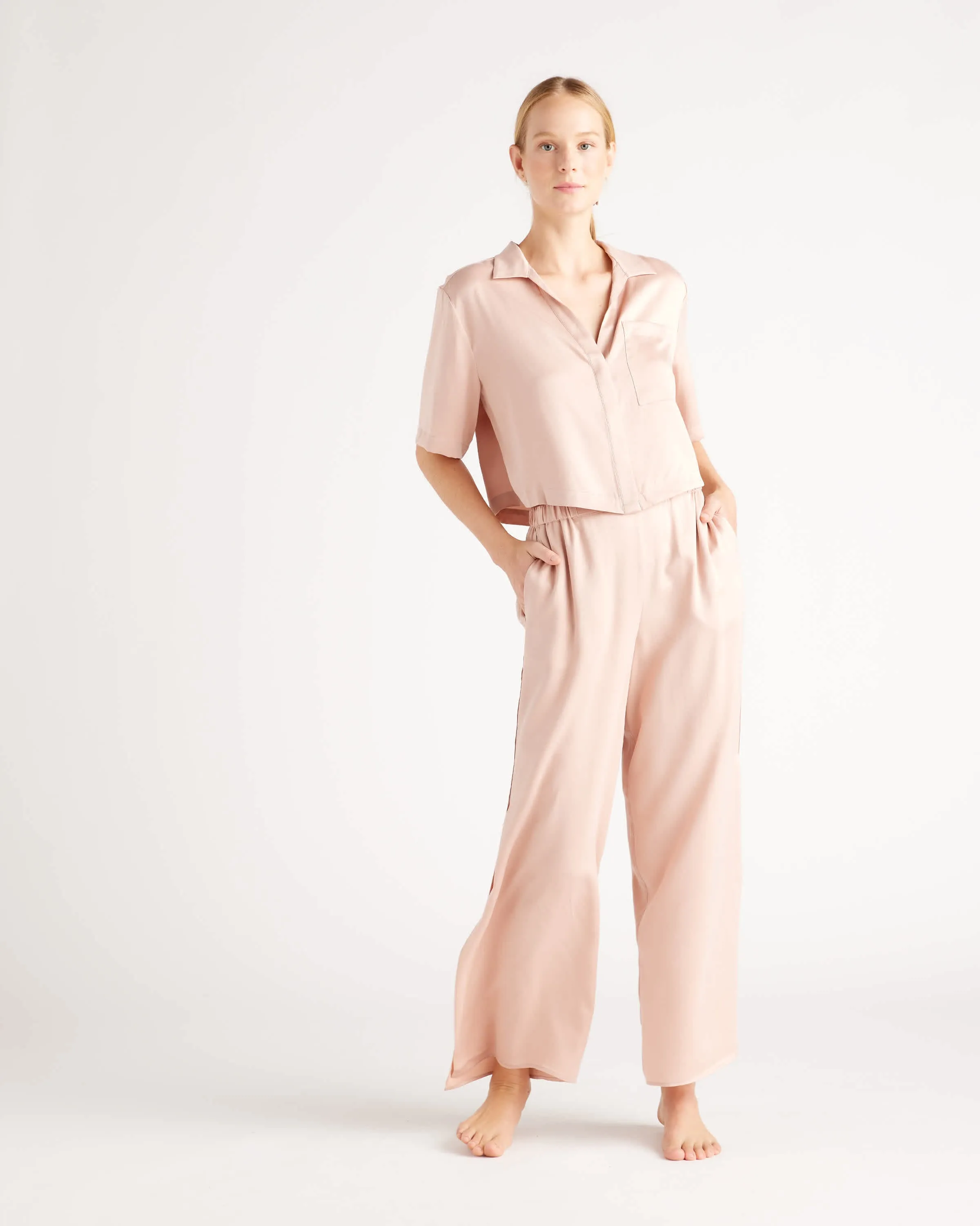 100% Washable Silk Button Up & Pants Pajama Set