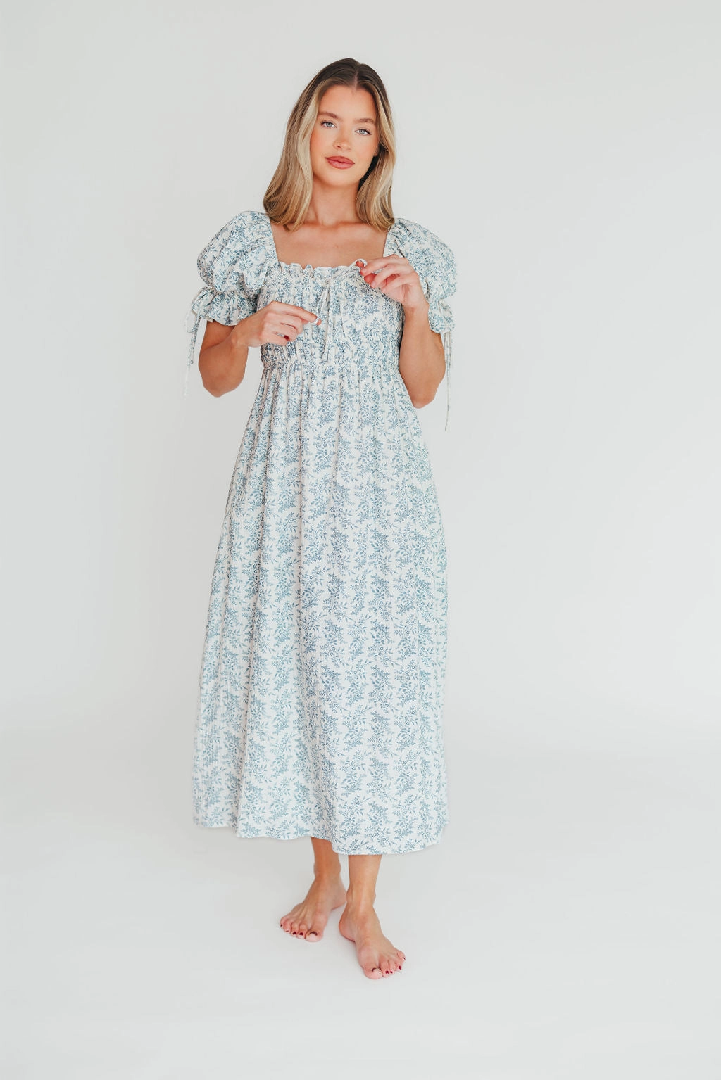 100% Cotton Savanna Steppe Dress in Blue- Bump Friendly & Inclusive Sizing Fashion-Forward
