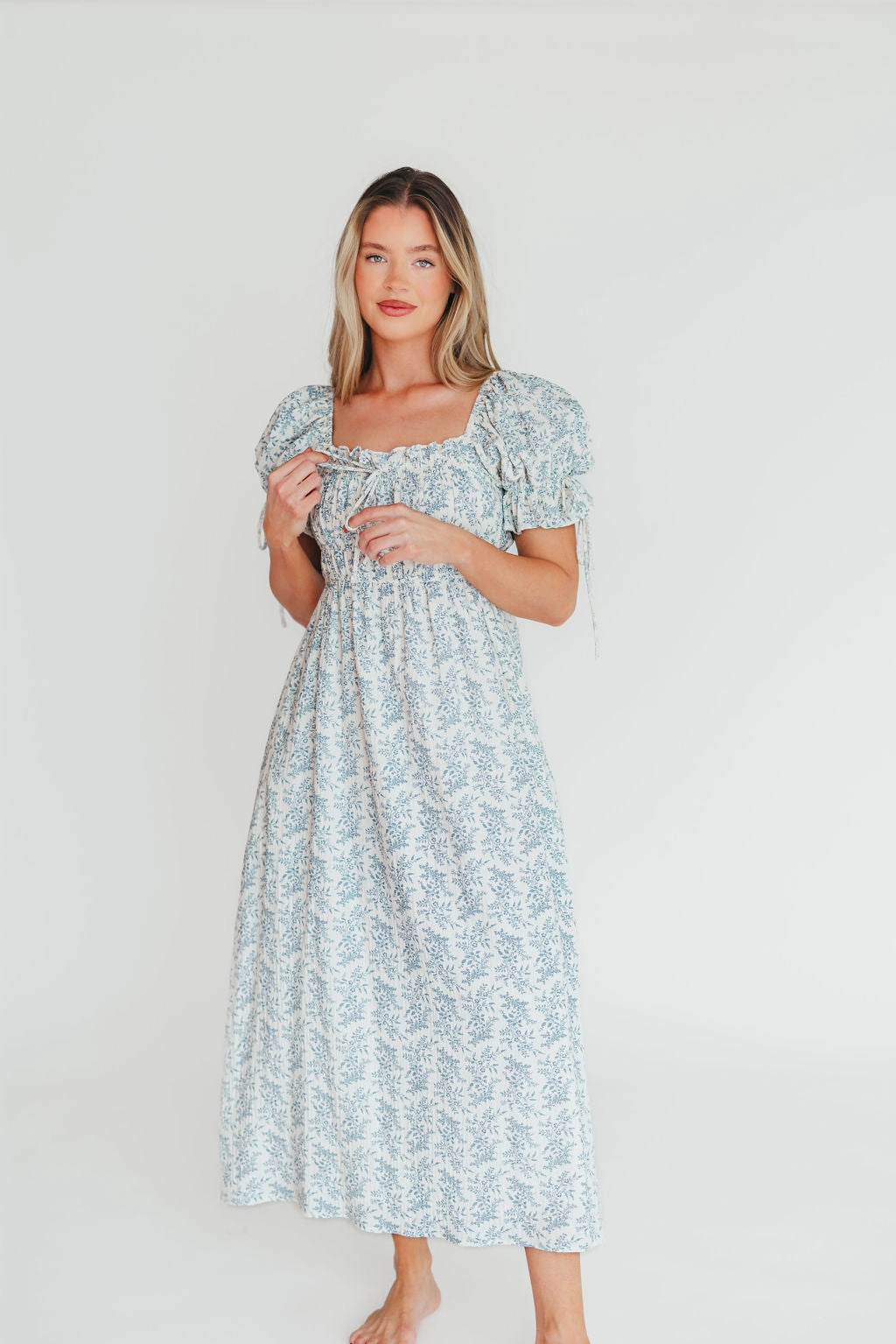 100% Cotton Savanna Steppe Dress in Blue- Bump Friendly & Inclusive Sizing Tonal-Stitching