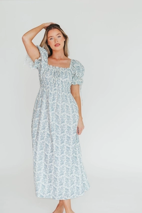 Delicate Lines Mini-Length 100% Cotton Savanna Steppe Dress in Blue- Bump Friendly & Inclusive Sizing