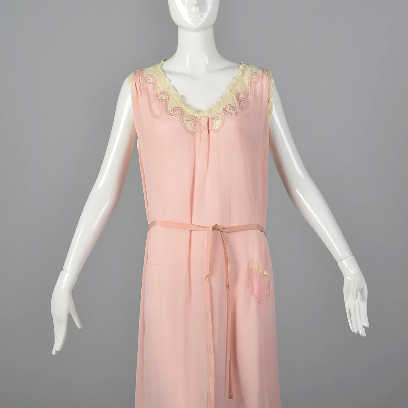 1920s Pink Silk Nightgown with Belt