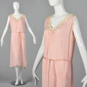 1920s Pink Silk Nightgown with Belt
