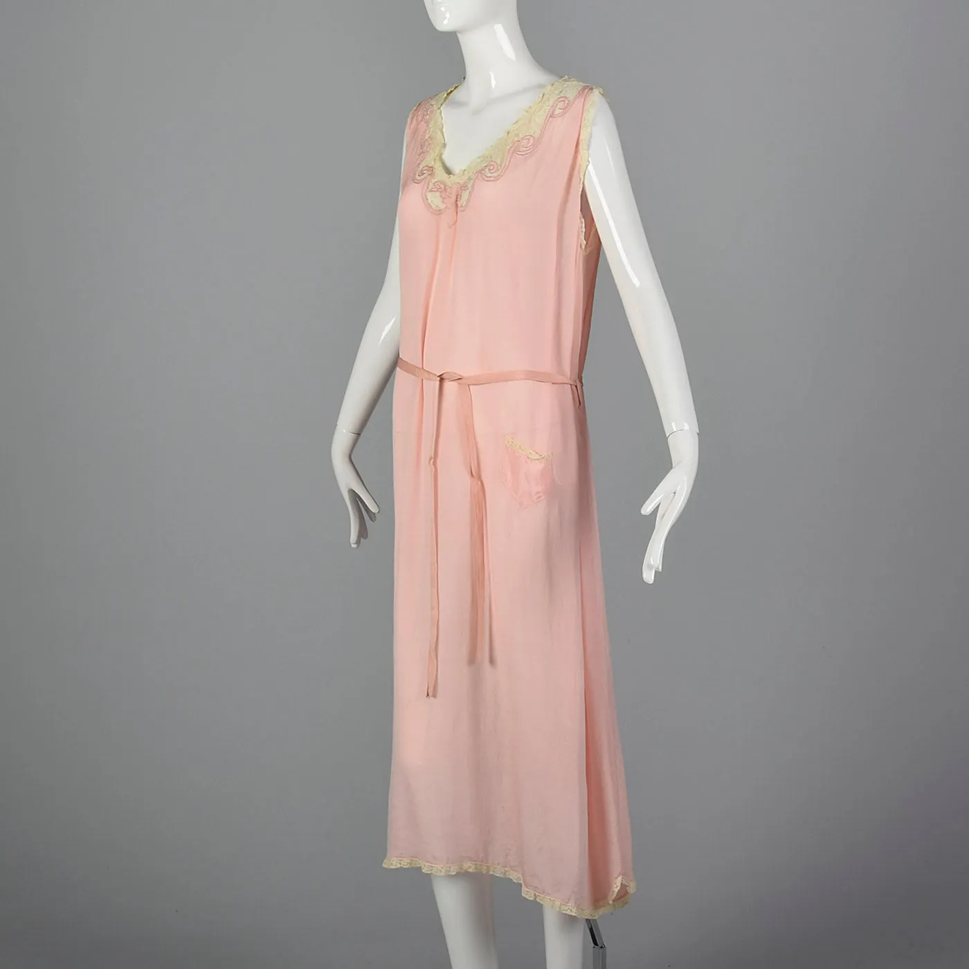 1920s Pink Silk Nightgown with Belt