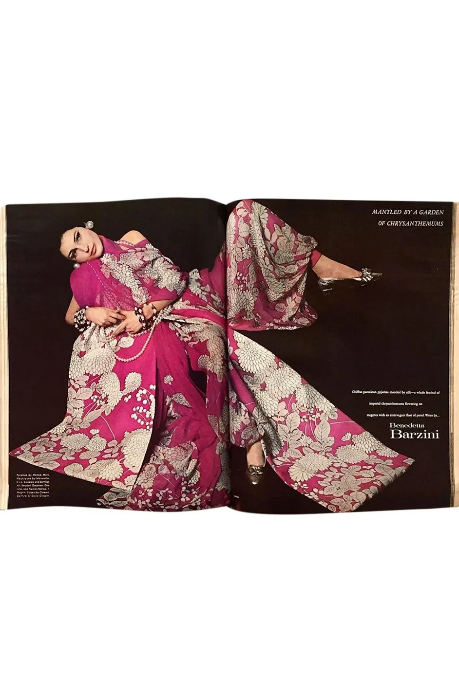 1969 Hanae Mori Chrysanthemum Print Pink Silk Twill & Silk Chiffon Dress