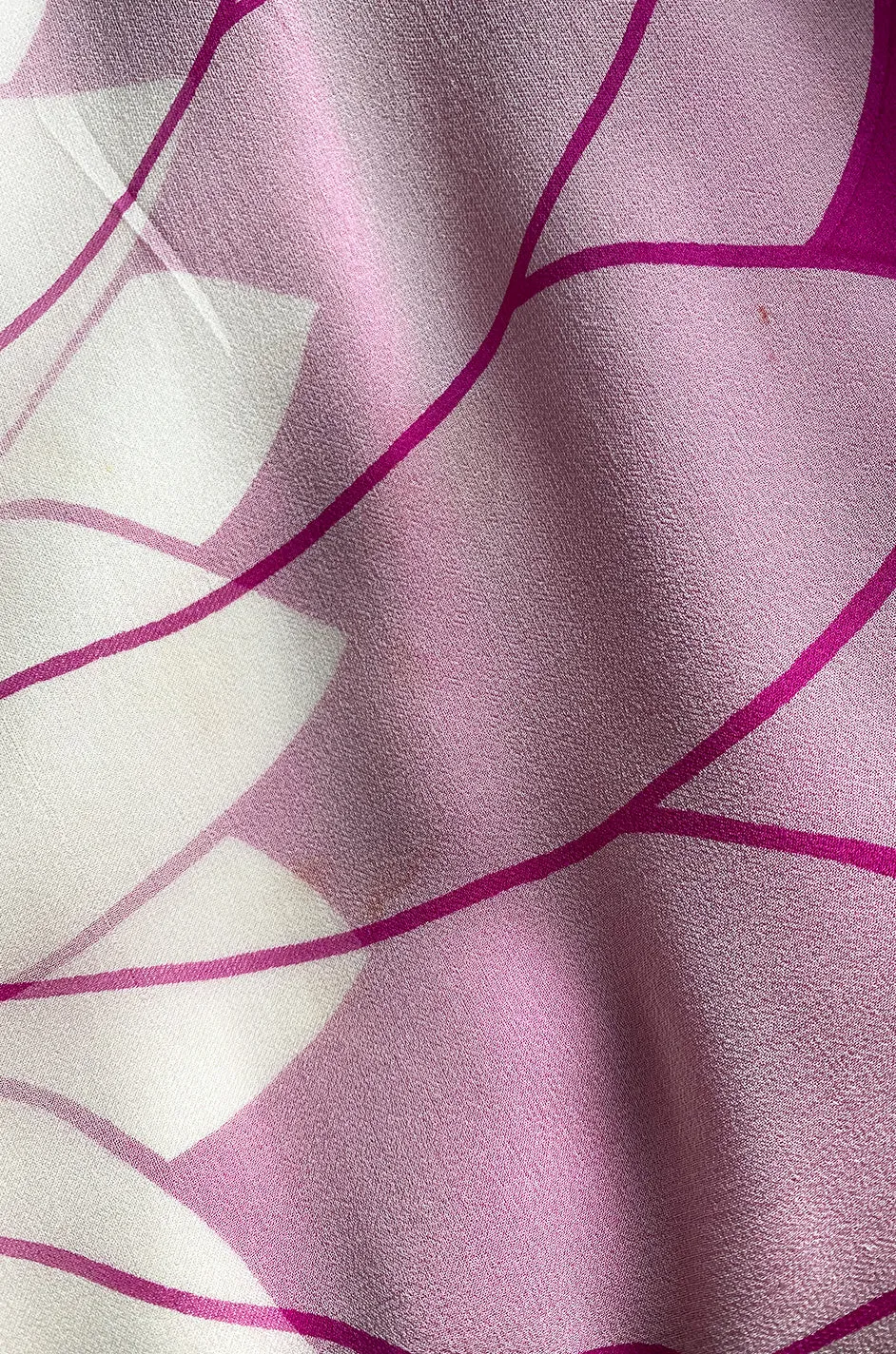 1969 Hanae Mori Chrysanthemum Print Pink Silk Twill & Silk Chiffon Dress