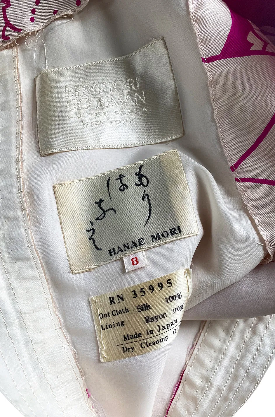 1969 Hanae Mori Chrysanthemum Print Pink Silk Twill & Silk Chiffon Dress