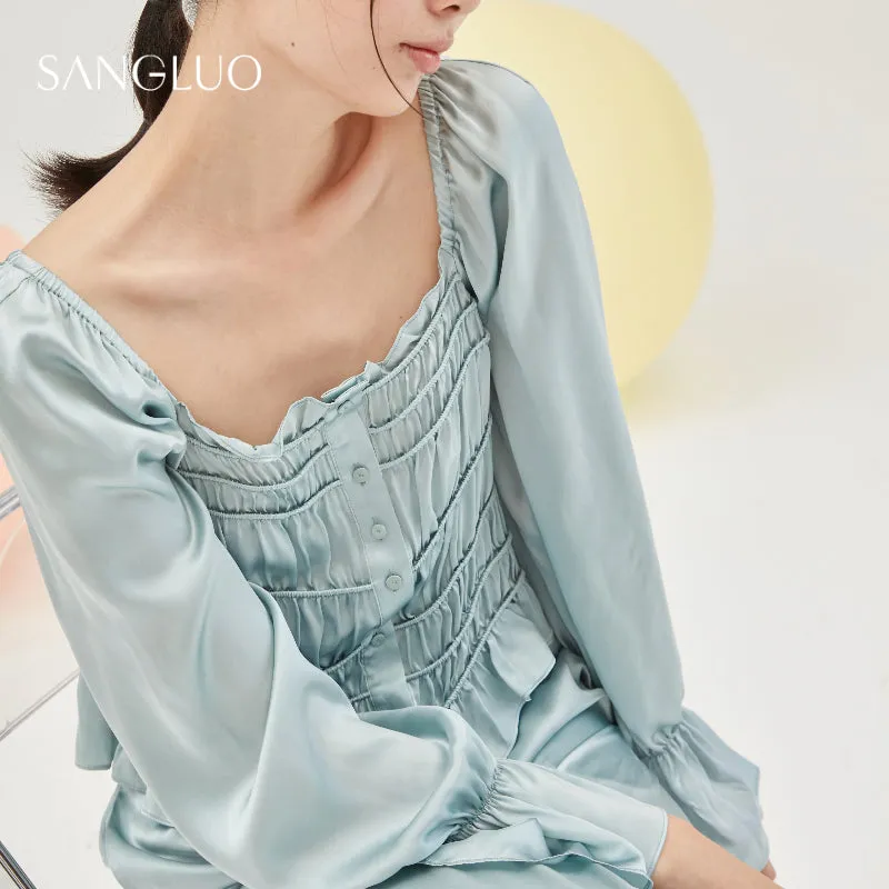 19MM Square Neck Court Style Pajamas Set