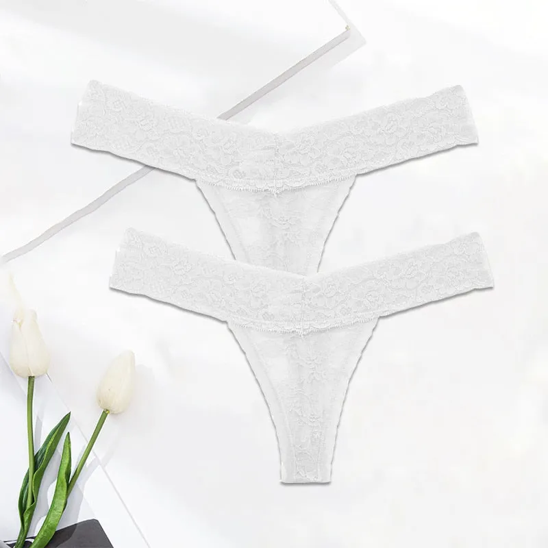2 Pack Lace G-string Thong Panties Floral Underwear Transparent Underpants Lingerie Briefs