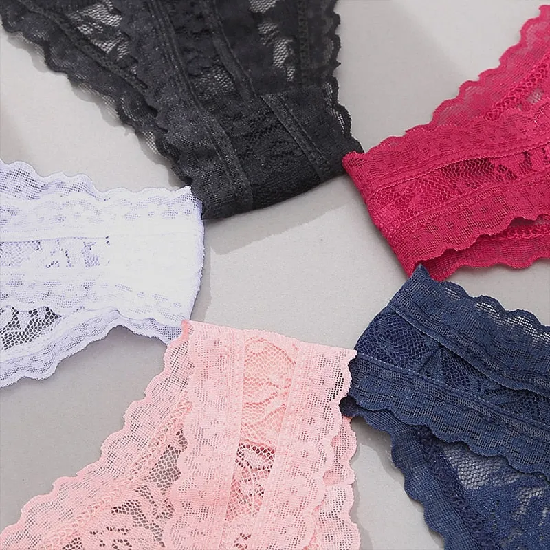 2 Pack Lace G-string Thong Panties Floral Underwear Transparent Underpants Lingerie Briefs