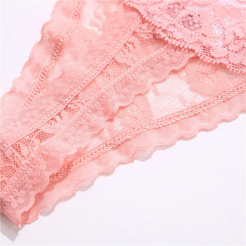 2 Pack Lace G-string Thong Panties Floral Underwear Transparent Underpants Lingerie Briefs
