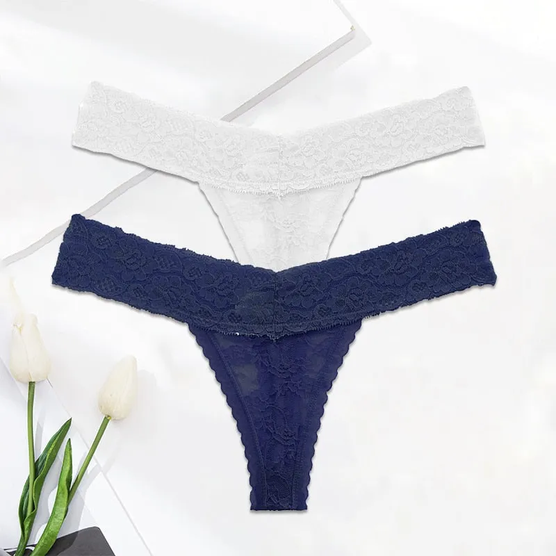 2 Pack Lace G-string Thong Panties Floral Underwear Transparent Underpants Lingerie Briefs