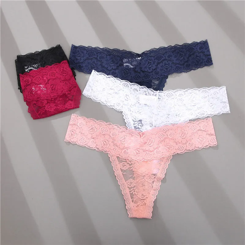 2 Pack Lace G-string Thong Panties Floral Underwear Transparent Underpants Lingerie Briefs
