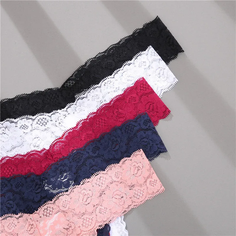 2 Pack Lace G-string Thong Panties Floral Underwear Transparent Underpants Lingerie Briefs