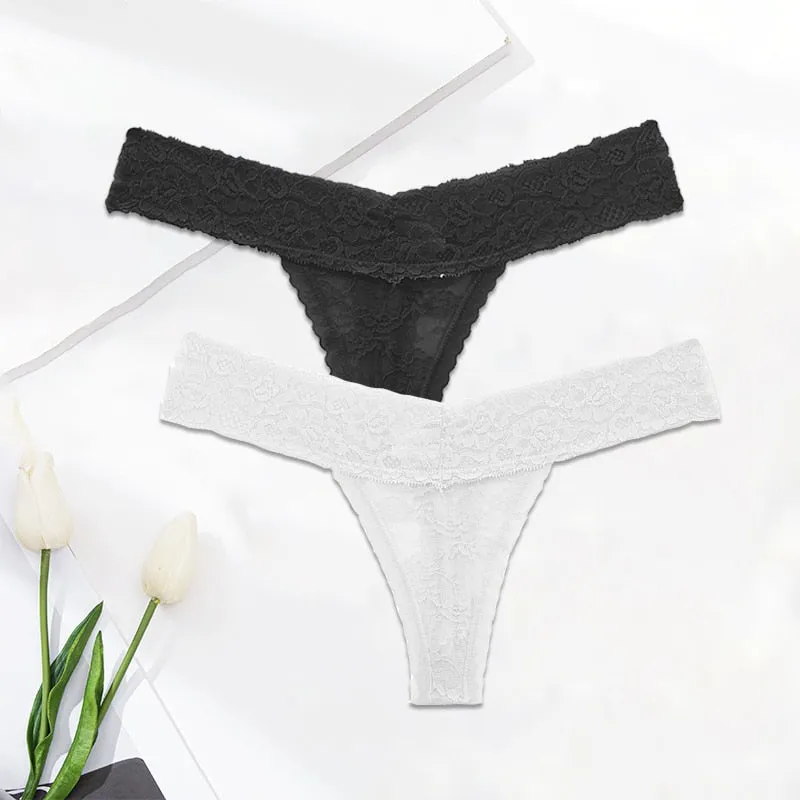 2 Pack Lace G-string Thong Panties Floral Underwear Transparent Underpants Lingerie Briefs