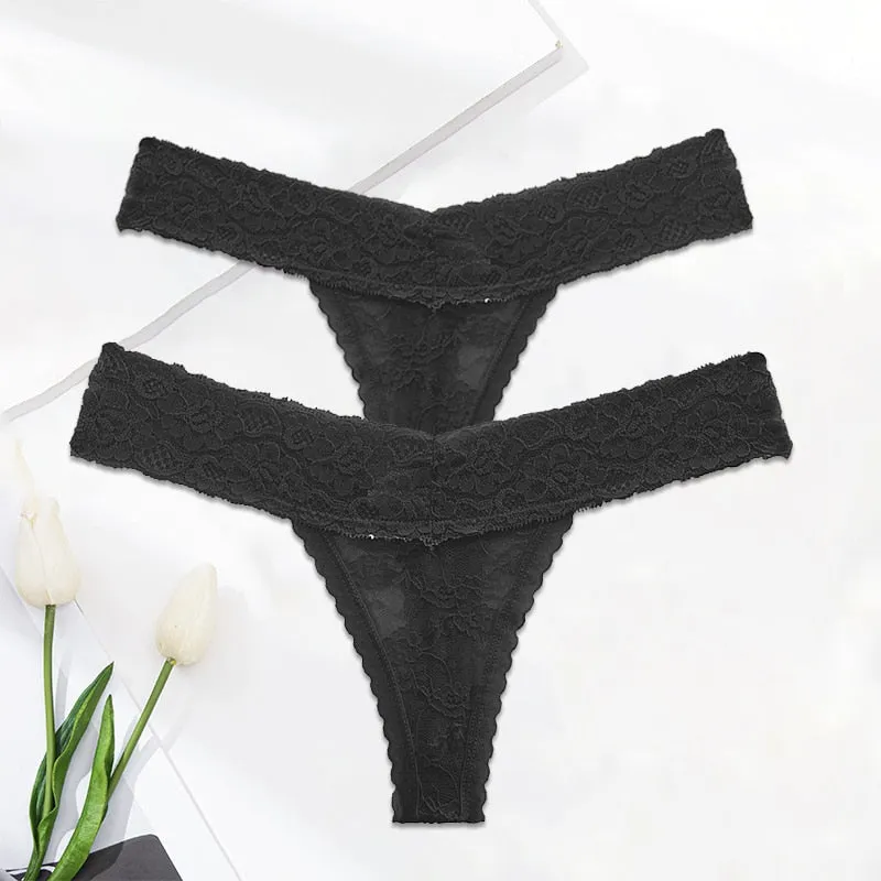 2 Pack Lace G-string Thong Panties Floral Underwear Transparent Underpants Lingerie Briefs