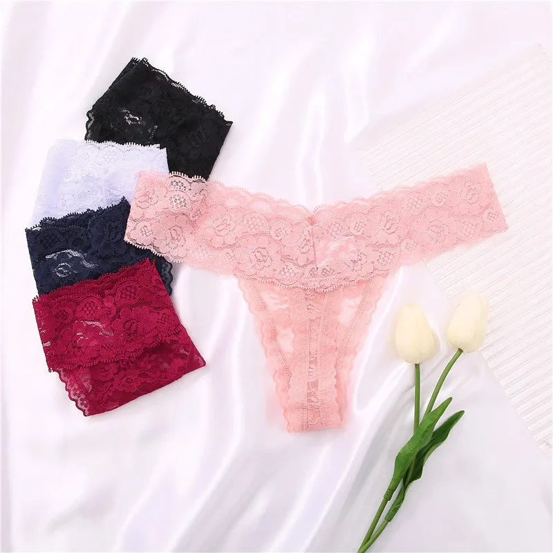 2 Pack Lace G-string Thong Panties Floral Underwear Transparent Underpants Lingerie Briefs