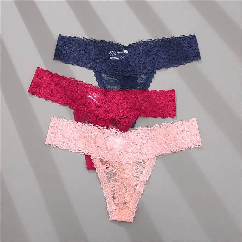 2 Pack Lace G-string Thong Panties Floral Underwear Transparent Underpants Lingerie Briefs