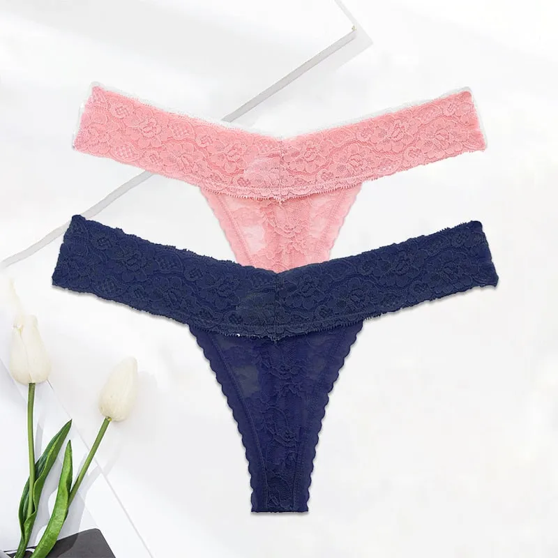 2 Pack Lace G-string Thong Panties Floral Underwear Transparent Underpants Lingerie Briefs