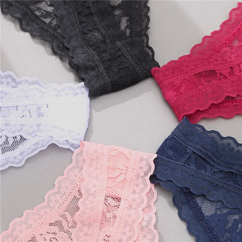 2 Pack Lace G-string Thong Panties Floral Underwear Transparent Underpants Lingerie Briefs
