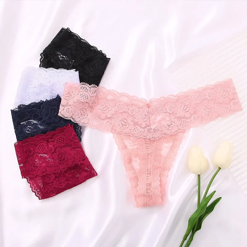 2 Pack Lace G-string Thong Panties Floral Underwear Transparent Underpants Lingerie Briefs