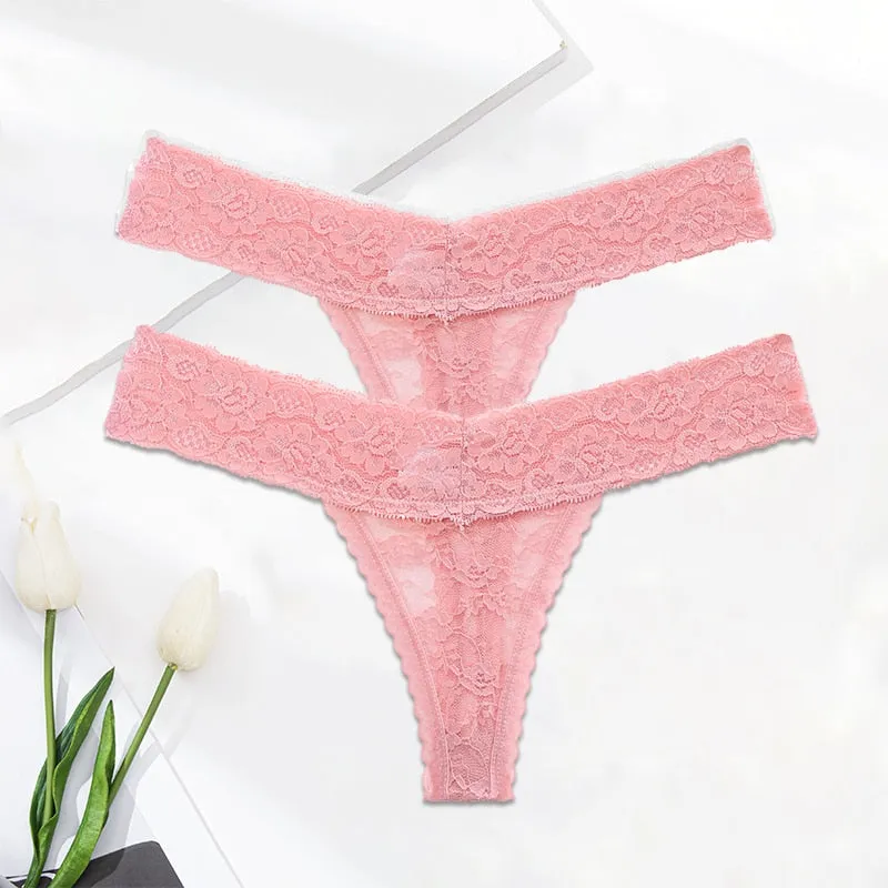 2 Pack Lace G-string Thong Panties Floral Underwear Transparent Underpants Lingerie Briefs