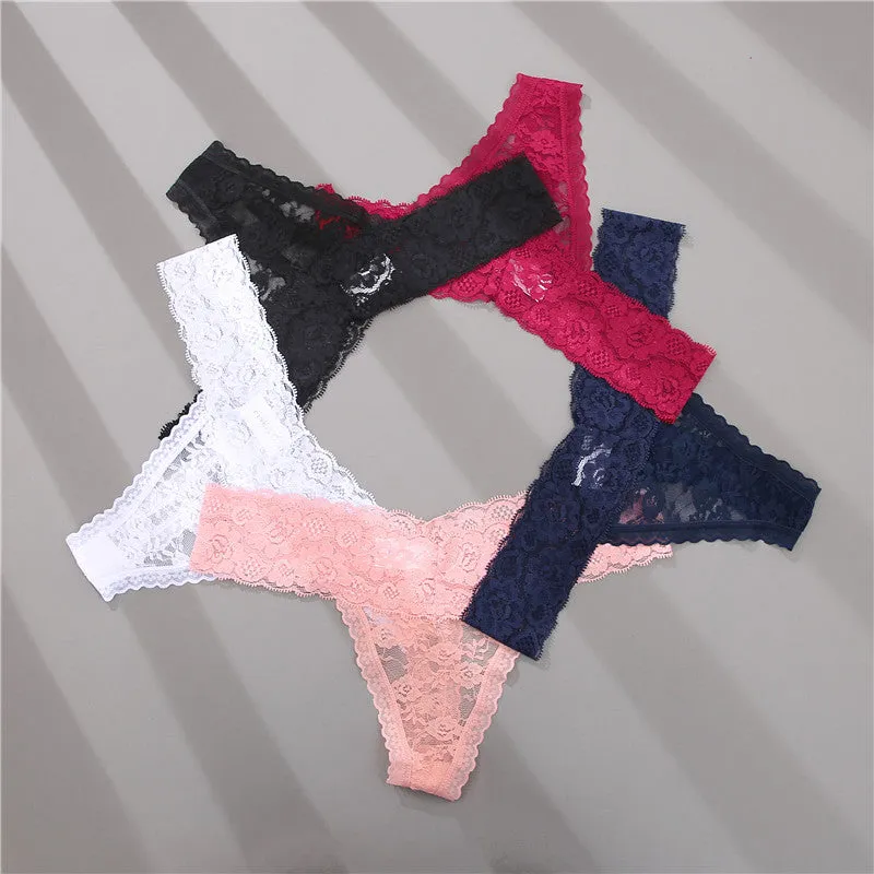 2 Pack Lace G-string Thong Panties Floral Underwear Transparent Underpants Lingerie Briefs