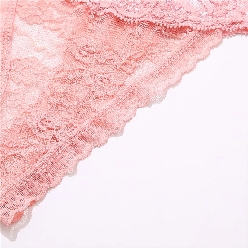 2 Pack Lace G-string Thong Panties Floral Underwear Transparent Underpants Lingerie Briefs