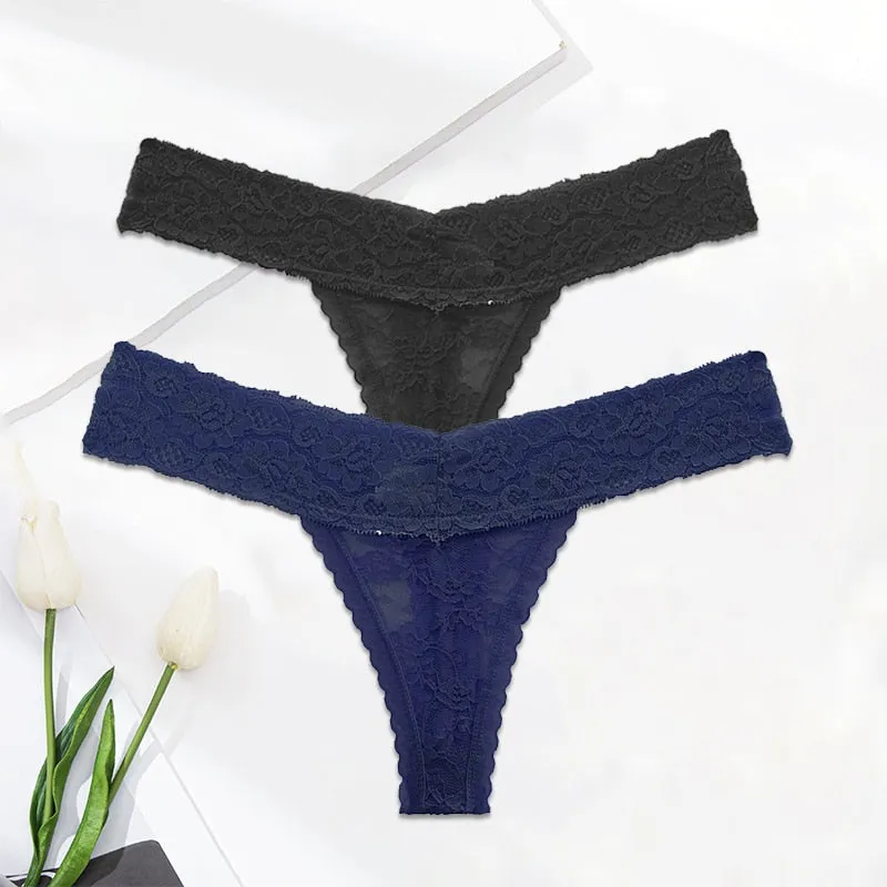 2 Pack Lace G-string Thong Panties Floral Underwear Transparent Underpants Lingerie Briefs