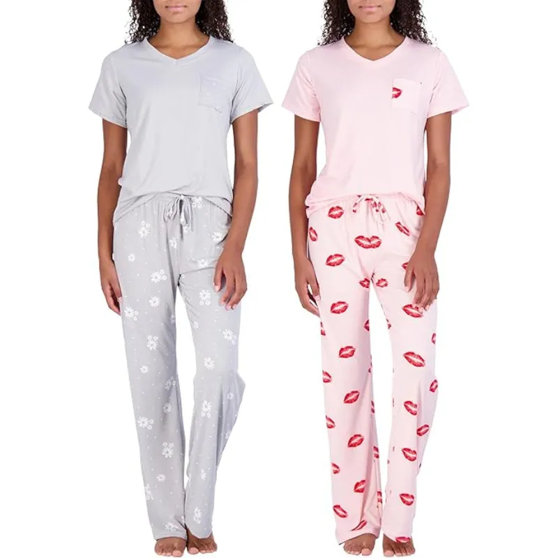 2 Pack Pajama And Short Sleeve T Shirt Set
