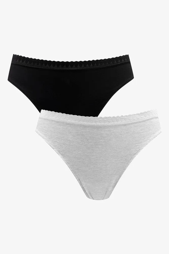 2 Pack Thongs Grey & Black