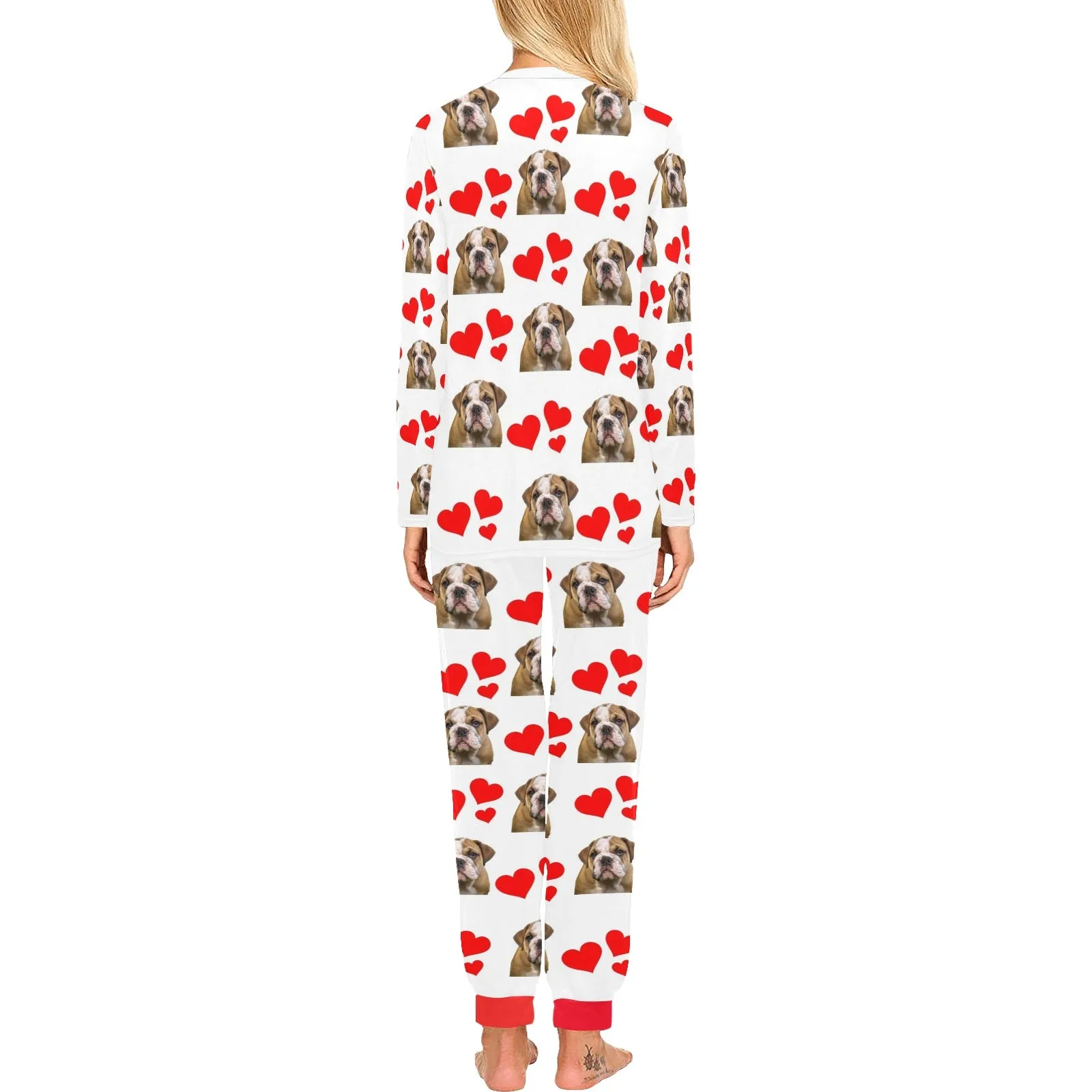 2 Piece Bulldog Hearts Long Tee Pajama Set