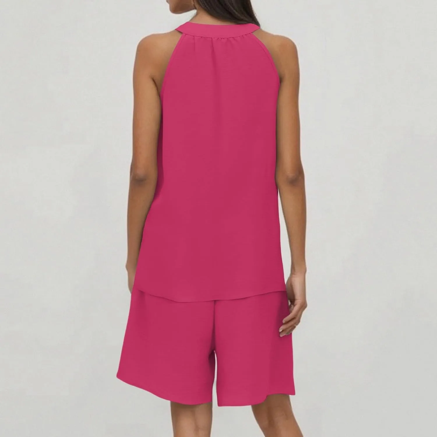 2 Piece Outfits for Women Casual V Neck Sleeveless Tank Tops and Biker Shorts Summer Loungewear Matching Sets