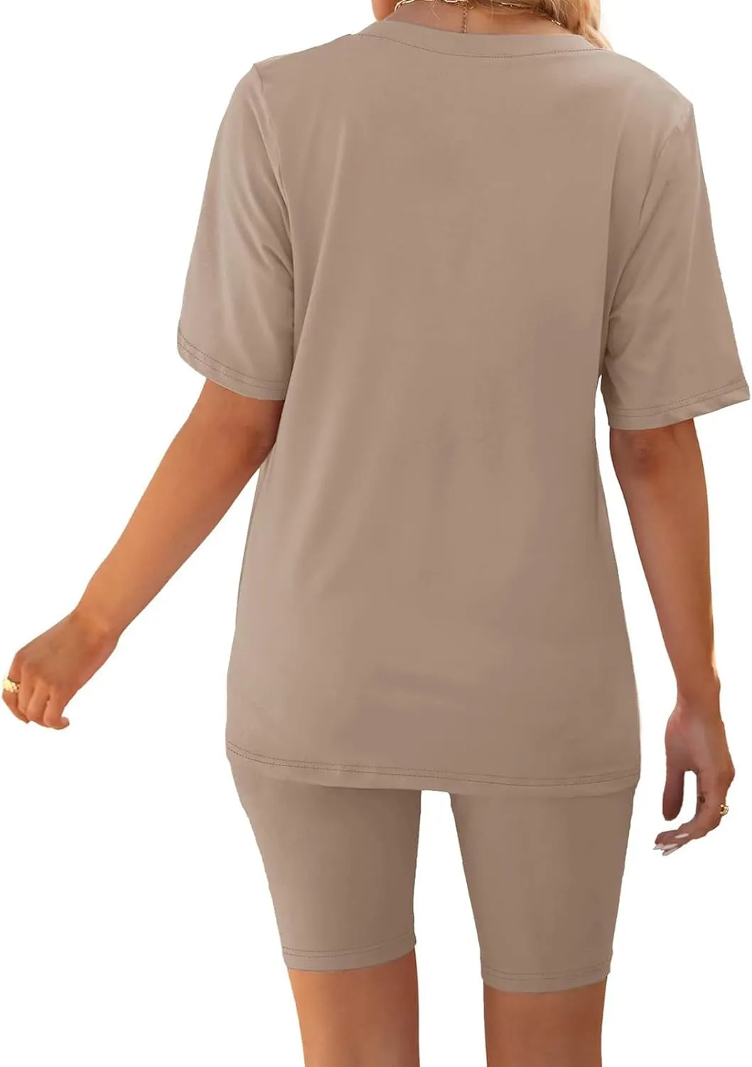 2 Piece Outfits for Women Oversized V Neck T-Shirt Tops and Biker Shorts Sports Workout Tracksuit Casual Lounge Sets