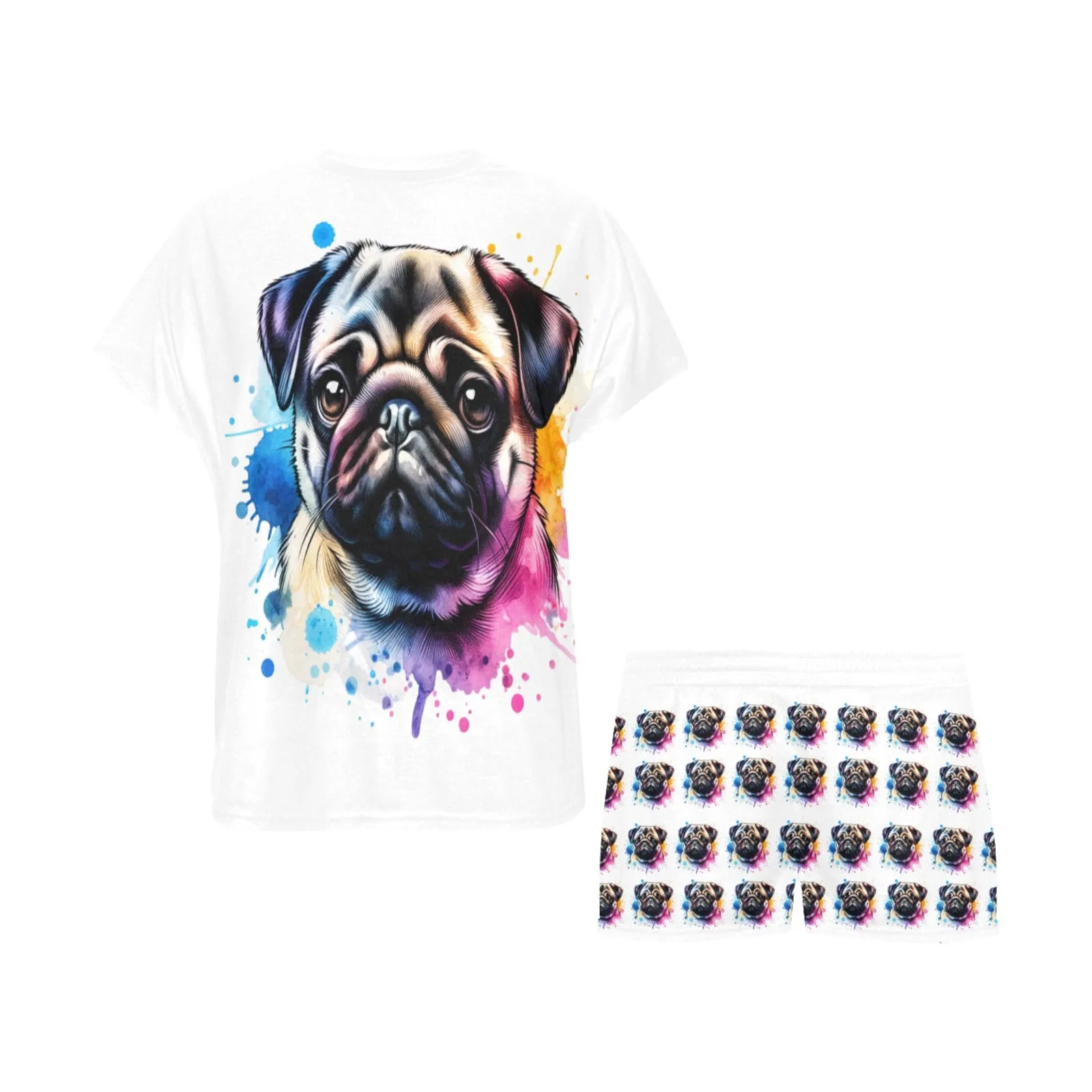 2 Piece Pug PJ Set - Watercolor