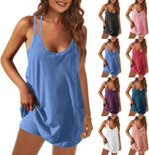 2 Piece Set Dress For Women Summer Sleeveless Spaghetti Strap Mini Dress And Shorts Casual Workout Athletic Outfit Set