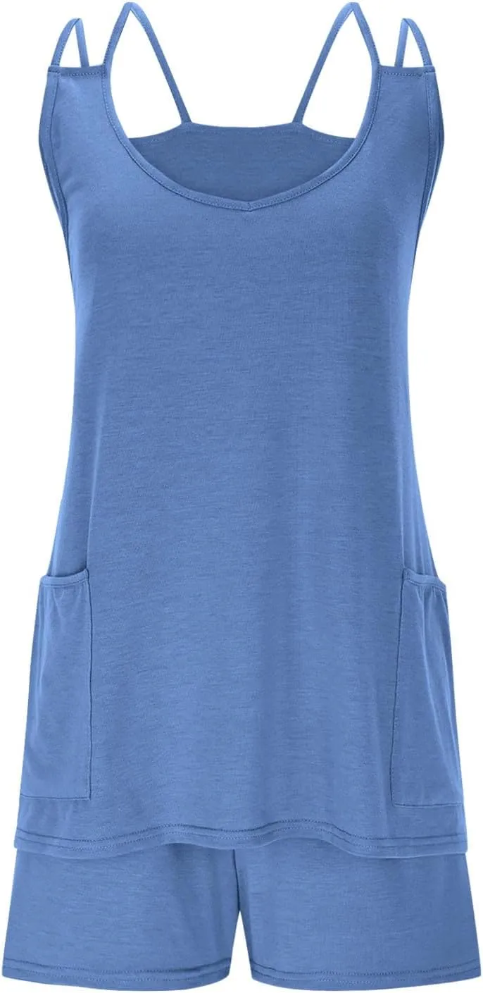 2 Piece Set Dress For Women Summer Sleeveless Spaghetti Strap Mini Dress And Shorts Casual Workout Athletic Outfit Set
