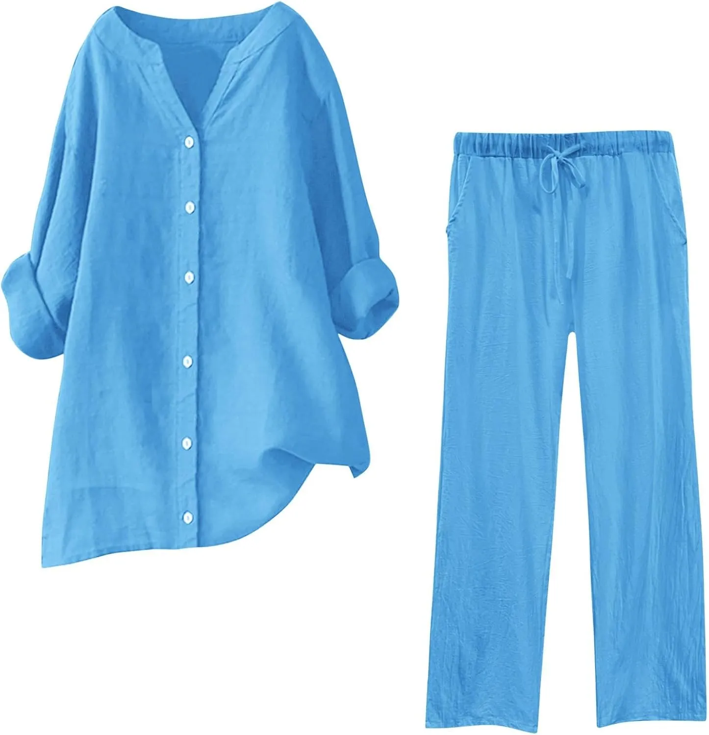 2 Piece Sets for Women 2025 Sleeve Shirt Tops Pockets Pants Shirt Trousers Set Casual Sweatsuits Short Sleeve Tracksuit