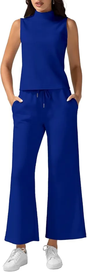 2 Piece Sets for Women Loungewear Set Summer Tank Tops Wide Leg Pants Outfit Capri Pants Lounge Outfit 2025