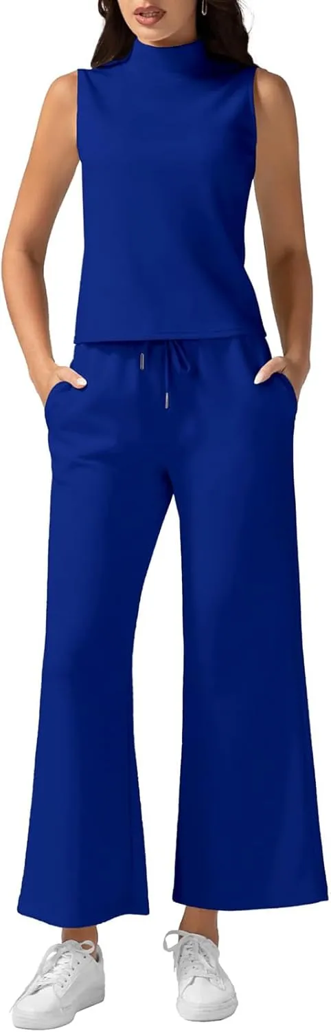 2 Piece Sets for Women Loungewear Set Summer Tank Tops Wide Leg Pants Outfit Capri Pants Lounge Outfit 2025