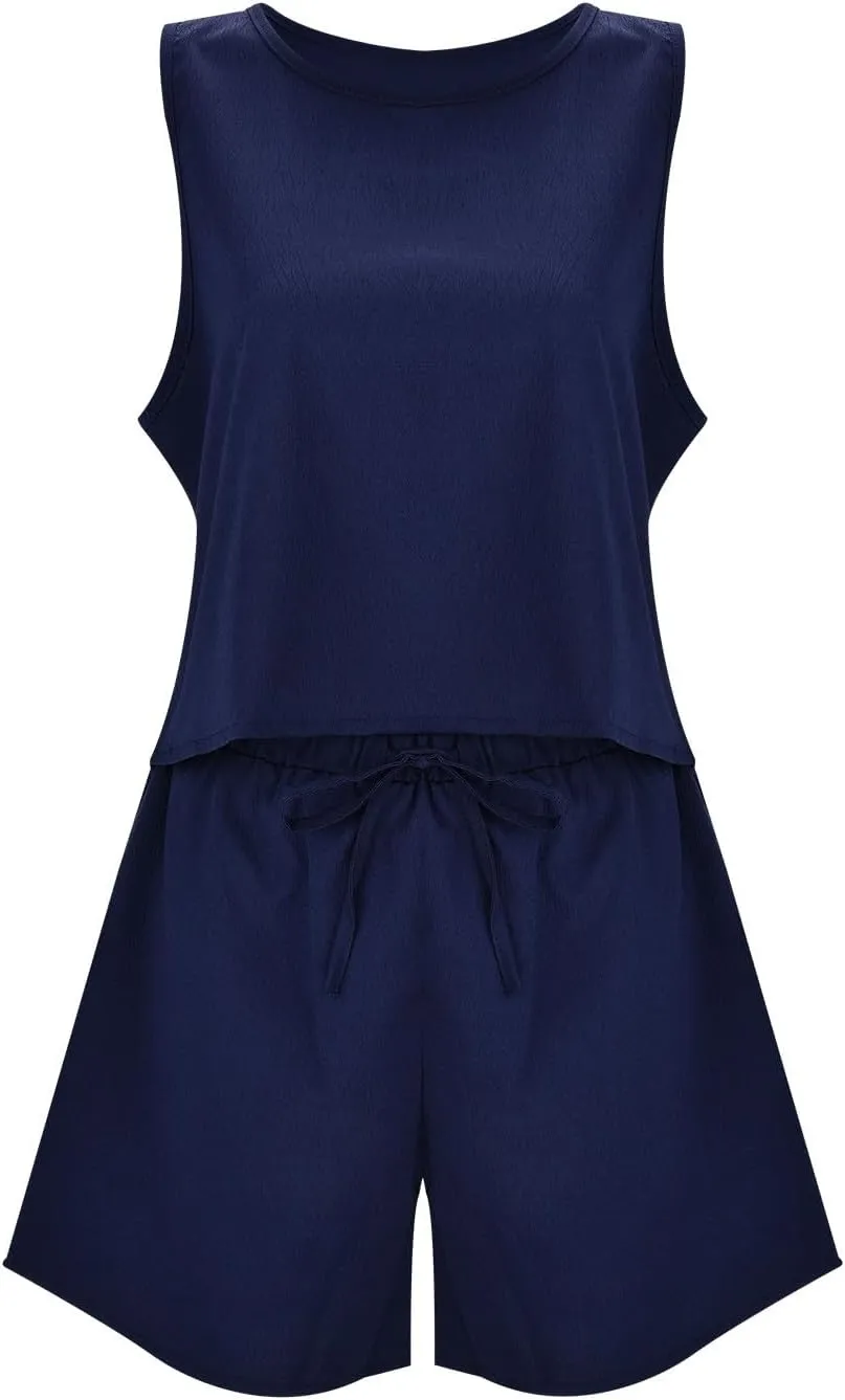 2 Piece Sets for Women Matching Lounge Sets Casual Sleeveless Pullover Tops Matching Shorts Loungewear Tracksuit Set