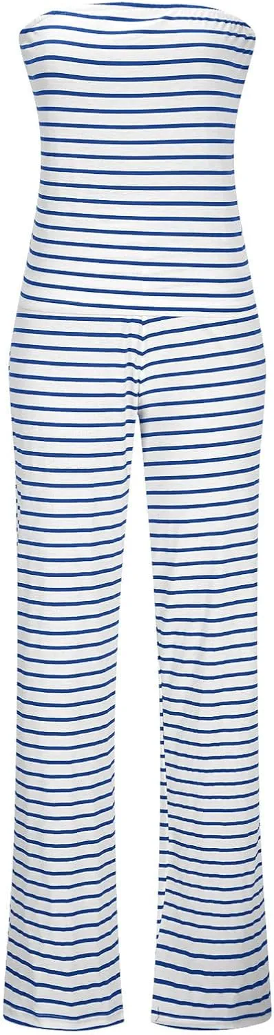 2 Piece Sets for Women Summer Striped Crop Tube Top Wide Leg Pants Trendy Matching Lounge Set Going Out Outfits