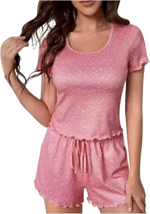 2 Piece Summer Lightweight Comfy Pajama Sets for Women, Summer Soft Breathable Short Sleeve Sleepwear with Shorts