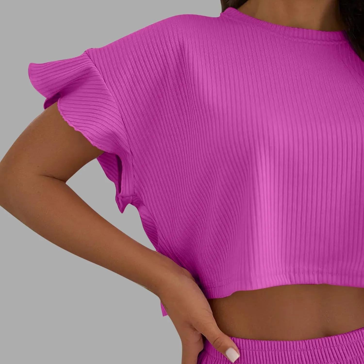 2 Piece Women's Short Sleeve Pajama Sets Short Sleeve Crop Top with Ruffle Shorts Lounge Sleepwear Summer Pjs Set