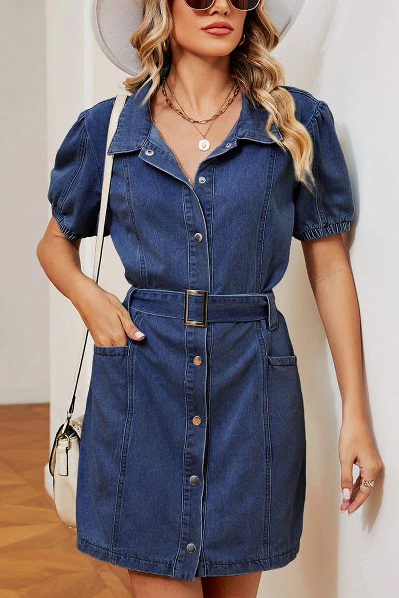Formal Choice 2024 LAPLE SHORT SLEEVE BELTED DENIM SHIRT DRESS_CWDSD2575