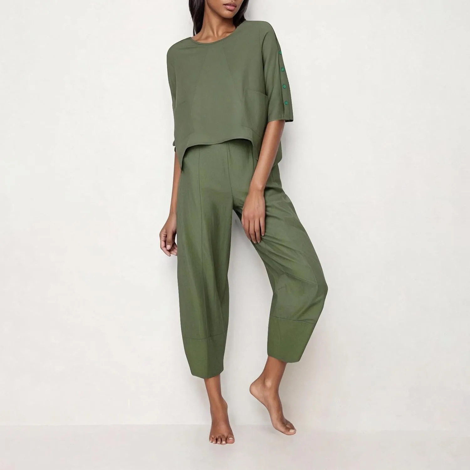 2025 Cotton Linen Women Lounge Sets Half Sleeve Crew Neck Two Piece Outfits Summer Cute Matching Sets Clothing